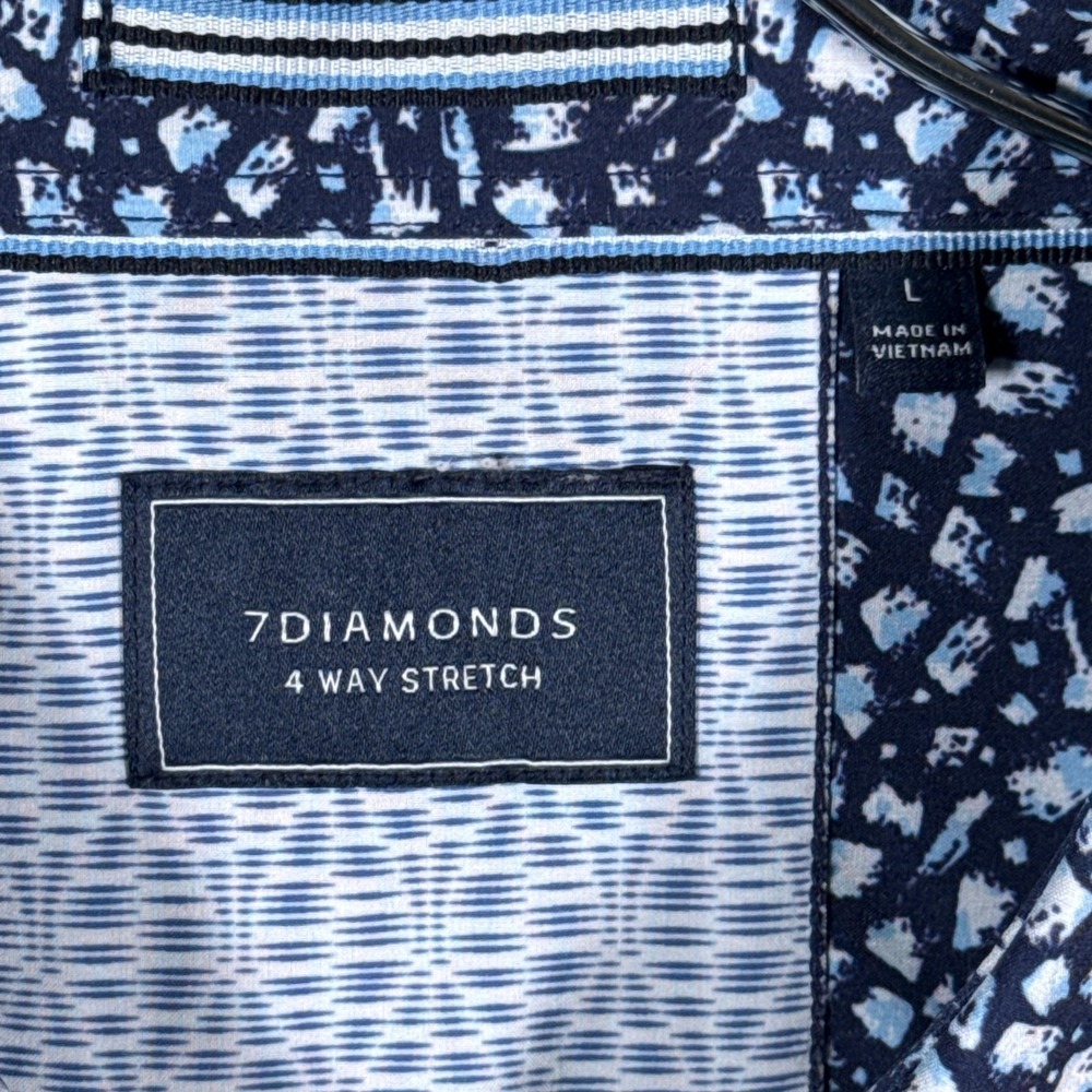 7Diamonds Brushstroke Shirt Mens Large Blue 4-Way Stretch Short Sleeve Geometric - Picture 3 of 8